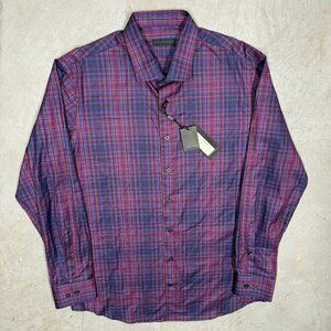 NWT $300 Patrick Assaraf Dress Shirt Plaid Cotton XL